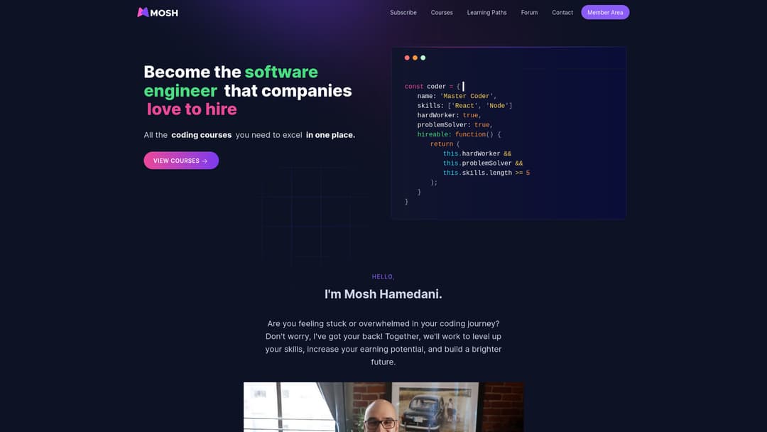 Code with mosh - Online course website